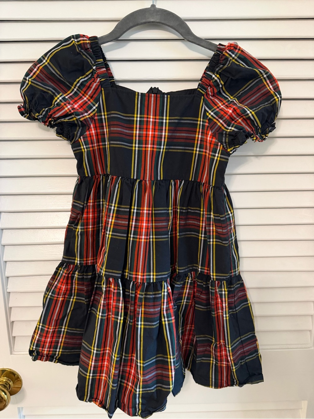 Crewcuts Black & Red Tartan Puff-Sleeve Dress